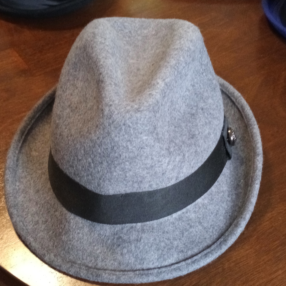 Unisex Afternoon Tea Wardrobe Grey Hat with a button on the side.